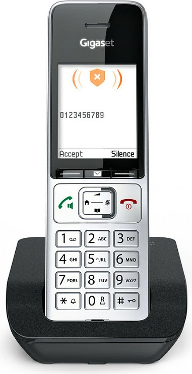 Telefon pa tel Gigaset COMFORT 500, DECT, Speakerphone, 200 kontakte, ID thirrësit, Ngjyrë e zezë dhe argjendtë