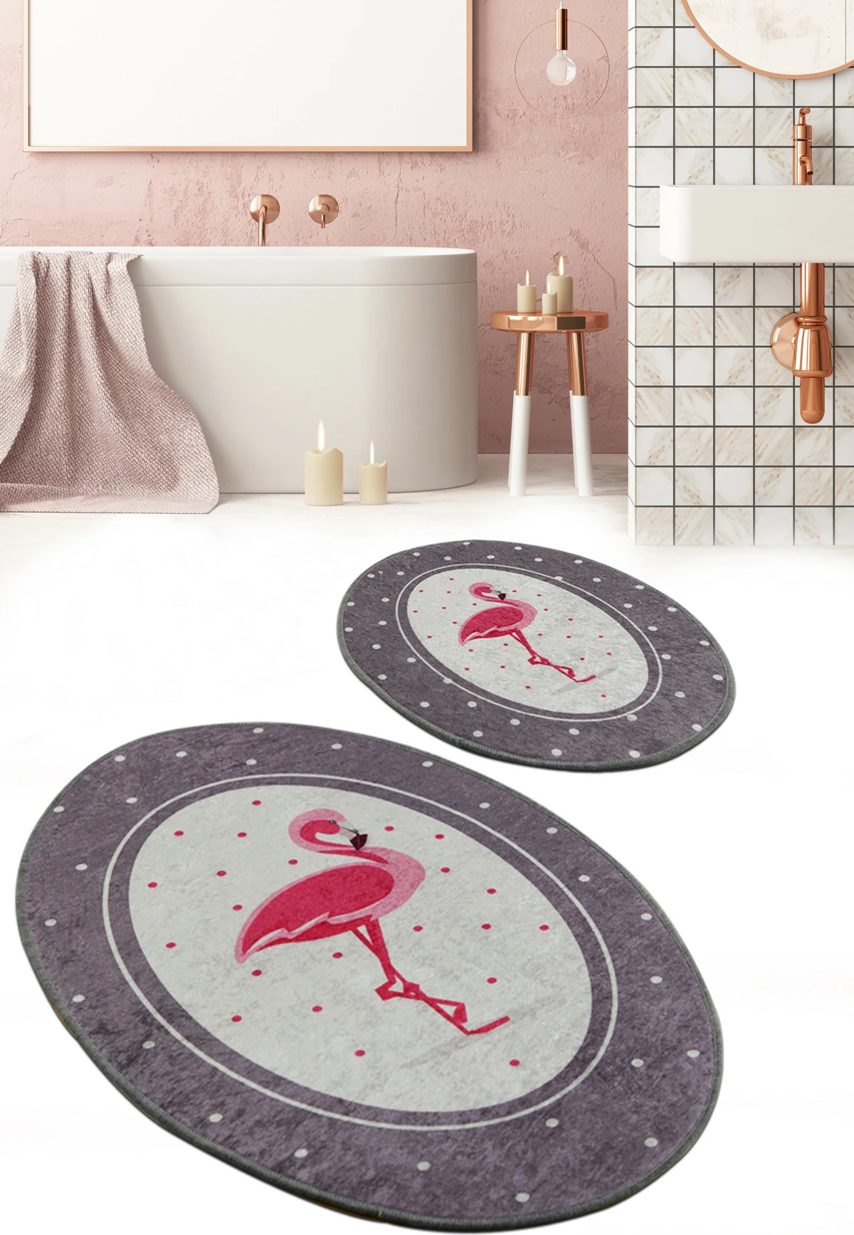 Set tapetash për banjo, 2 copë, Mijölnir, flamingo, shumëngjyrëshe