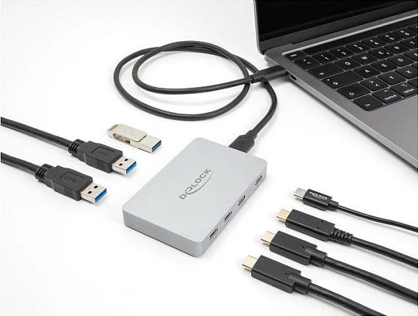 USB hub DeLOCK 7-port, 4x USB-C, 3x USB-A, PD 82W, gri