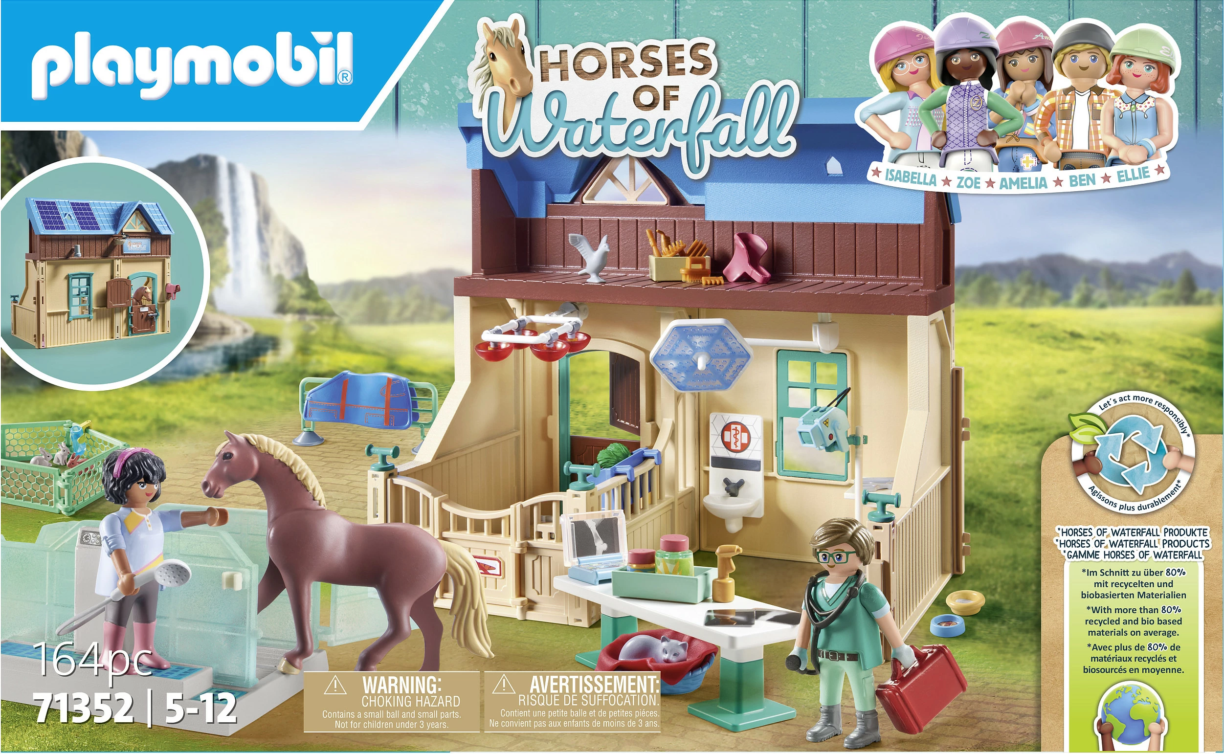 Set lodrash Playmobil Horses of Waterfall 71352, klinikë veterinare dhe terapi me kalë, 164 copë, shumëngjyrëshe