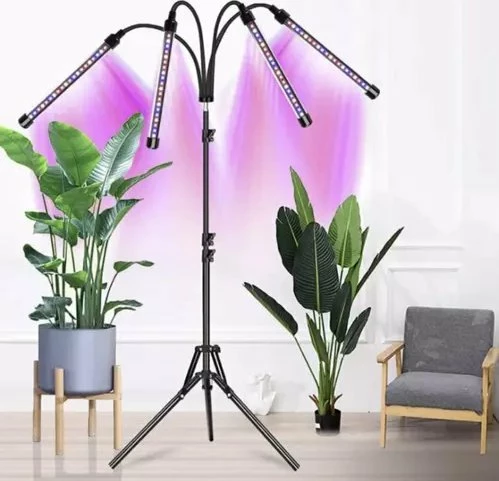 Llambë LED grow për bimë Gardlov 19388, 80 LED, 4 panele, me tripod, USB, timer, e zezë, set 4 copë