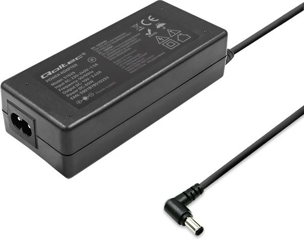 Furnizues energjie Qoltec 51029 për monitor LG/Samsung, 65W, 19V, 3.42A, 6.5x4.4 mm, me kabllo, zi
