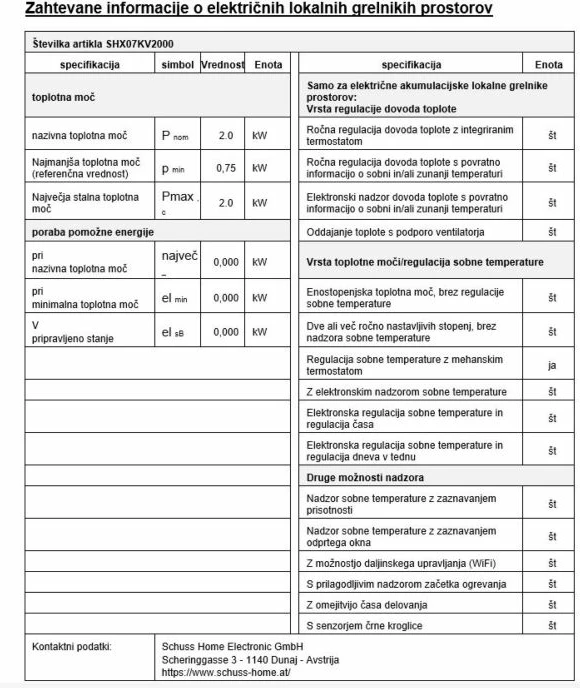 Ngrohës konvektor SHE SHX07KV2000- 2000W, 3 nivele ngrohjeje, termostat, i bardhë/zi