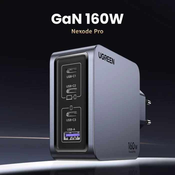 Karikues USB UGREEN Nexode Pro 25877 160W 4-port GaN PD 3.1, me kabllo USB-C 1.5m 240W, gri