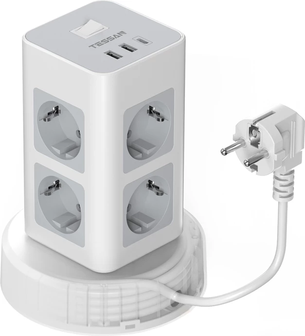 Kasë Tessan TPS03RX-DE-C, 11 dalje (8x AC, 2x USB-A, 1x USB-C), 2m, e bardhë