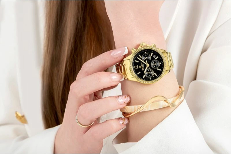 Orë dore femrash Giewont GW3670-B3, e zezë dhe e artë, set