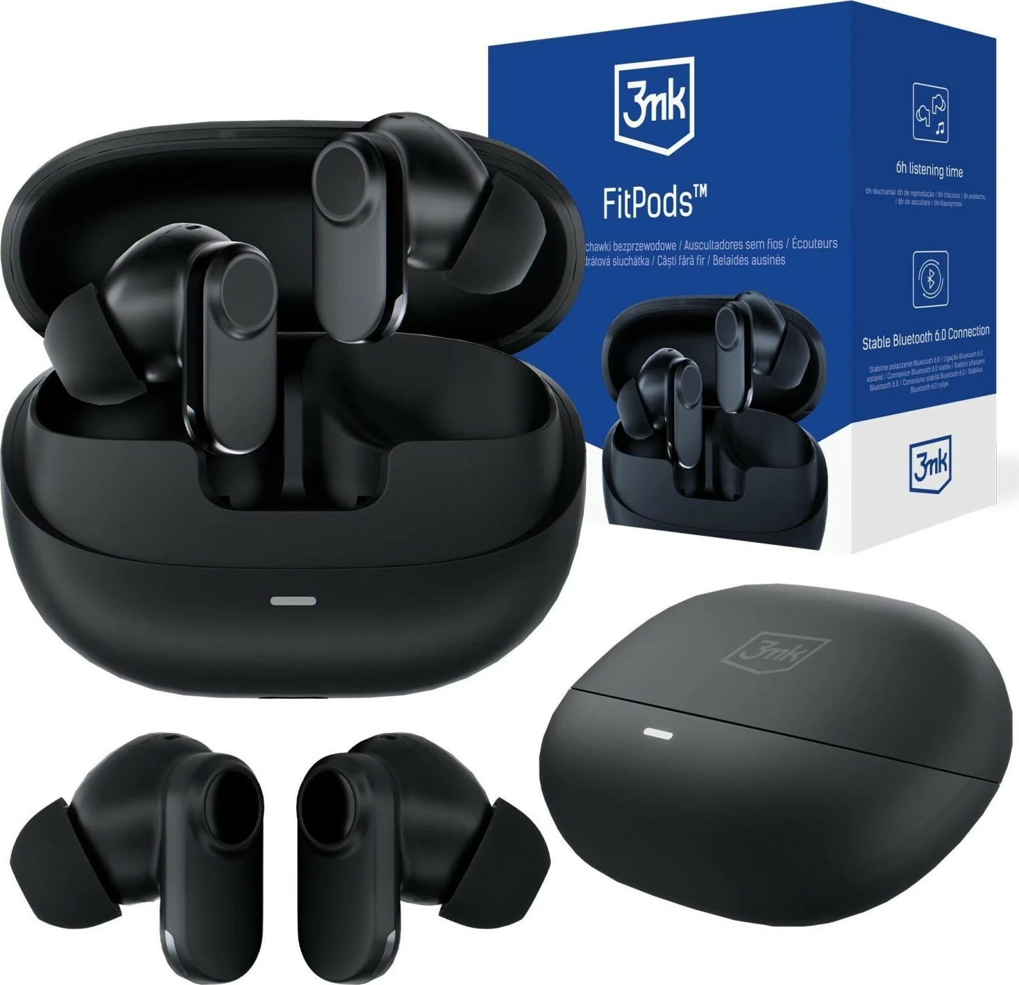 Kufje 3MK FitPods, Bluetooth 6.0, ANC, True Wireless, IPX4, të zeza