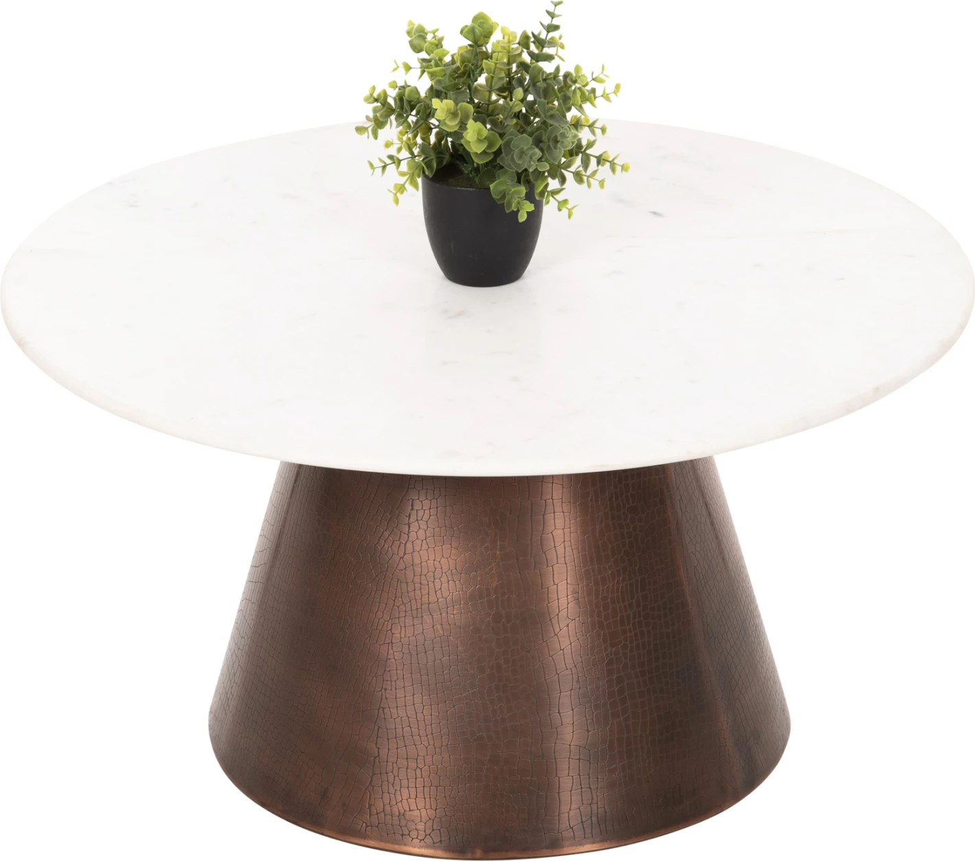 Tavolinë kafeje FODEN, sipërfaqe mermeri të bardhë, ngjyrë bakri antik, Φ77x40H cm