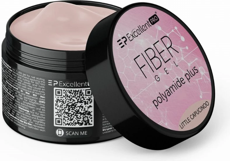 Xhel ndërtues për thonj për femra Excellent PRO Fiber Gel Polyamide Plus Little Capucinoo 50g