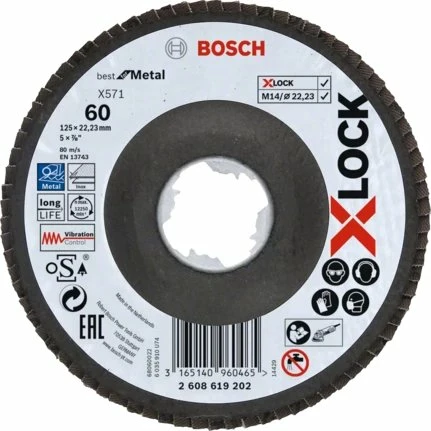 Disk lamelar gërryes Bosch X-LOCK X571 125mm P60 i pjerrët, 1 copë