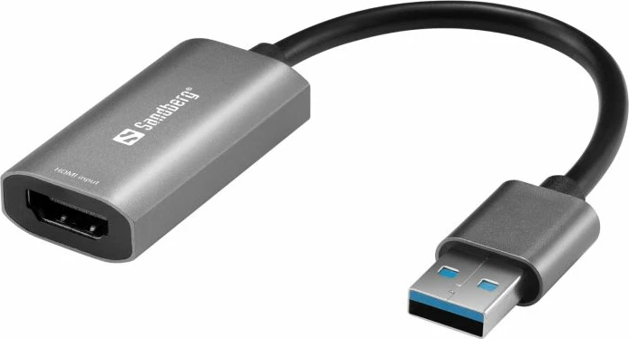 Konvertues/kartë kapjeje video HDMI në USB-A Sandberg 134-19, 4K input / 1080p 30fps capture, gri, set 1 copë