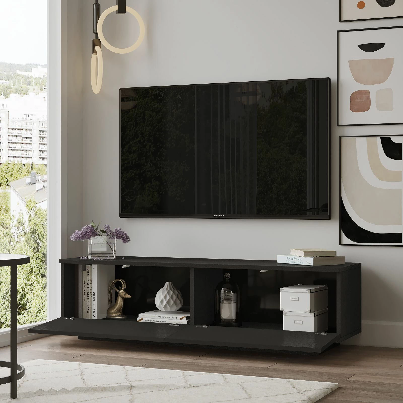 Komodë TV Hanah Home, Fn1-Lb, ngjyrë e zezë