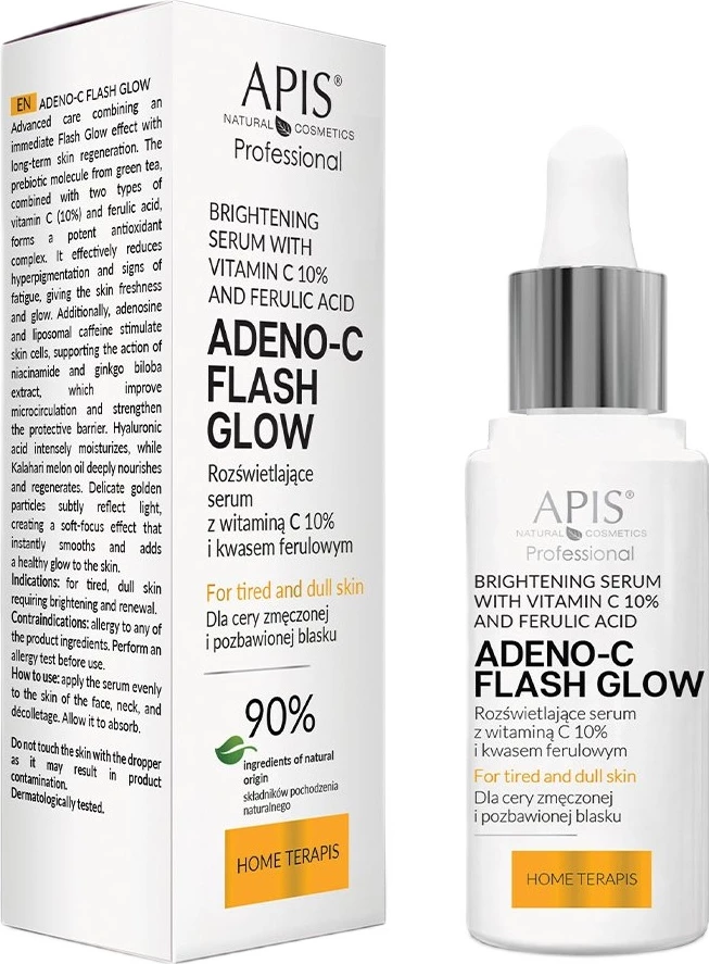Serum për fytyrë APIS Adeno-C Flash Glow me Vitaminë C dhe Acid Ferulik për femra, 30ml