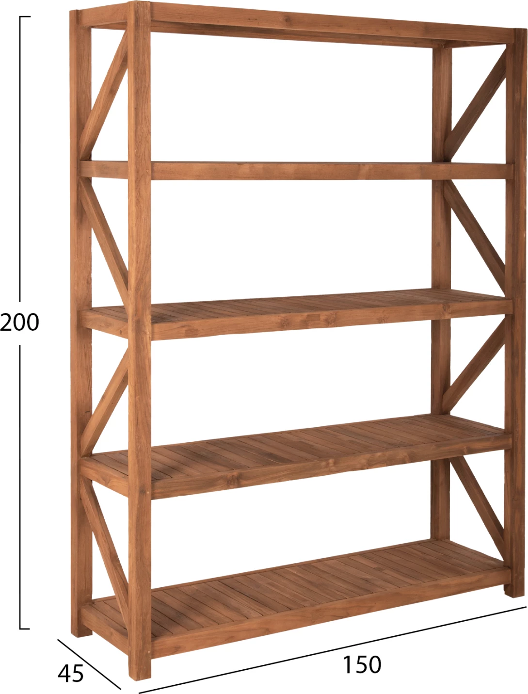Raft librash KITAKU FH9798 dru tik i ricikluar, ngjyrë natyrale, 150x45x200H cm