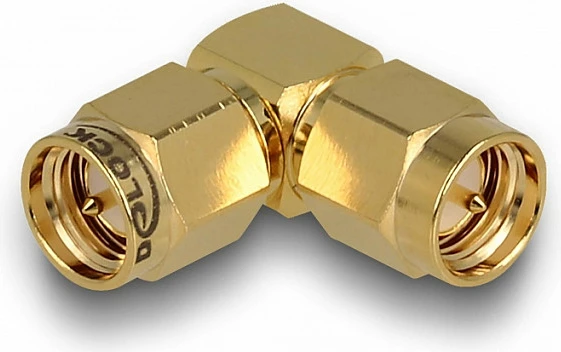 Adapter SMA DeLOCK 12020, këndor 90°, mashkull-mashkull, 50Ω, ngjyrë bronz