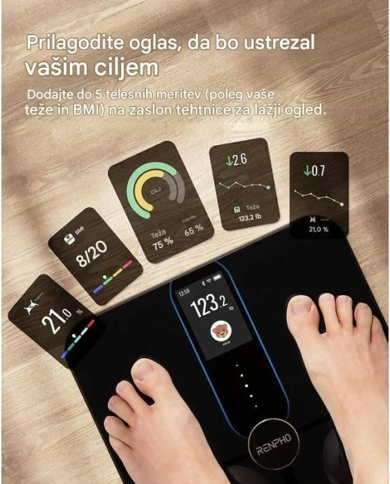 Peshore smart për analizë trupi RENPHO Elis Nova WiFi (PEU-R-A031) 180 kg, WiFi/Bluetooth, ekran 3.5\", e zezë
