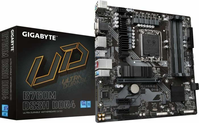 Pllakë amë GIGABYTE B760M DS3H DDR4, LGA1700, mATX, DDR4 deri 128GB, 2x M.2, 2.5GbE, e zezë