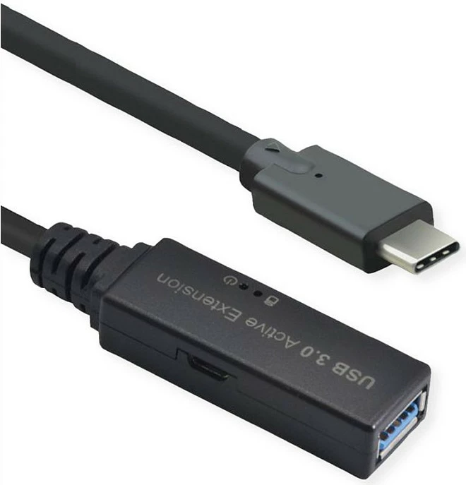 Kabllo zgjatëse aktive USB ROLINE 12.04.1066, USB-C në USB-A, 10m, USB 3.2 Gen 1, 5 Gbit/s, e zezë