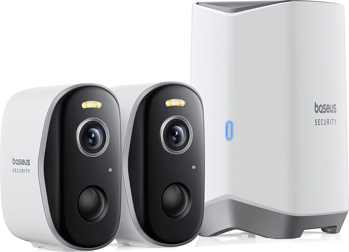 Set kamerash sigurie Baseus Security N1 Plus Dual 2K, 2 kamera, 16GB memorie, IP67, Bardhë