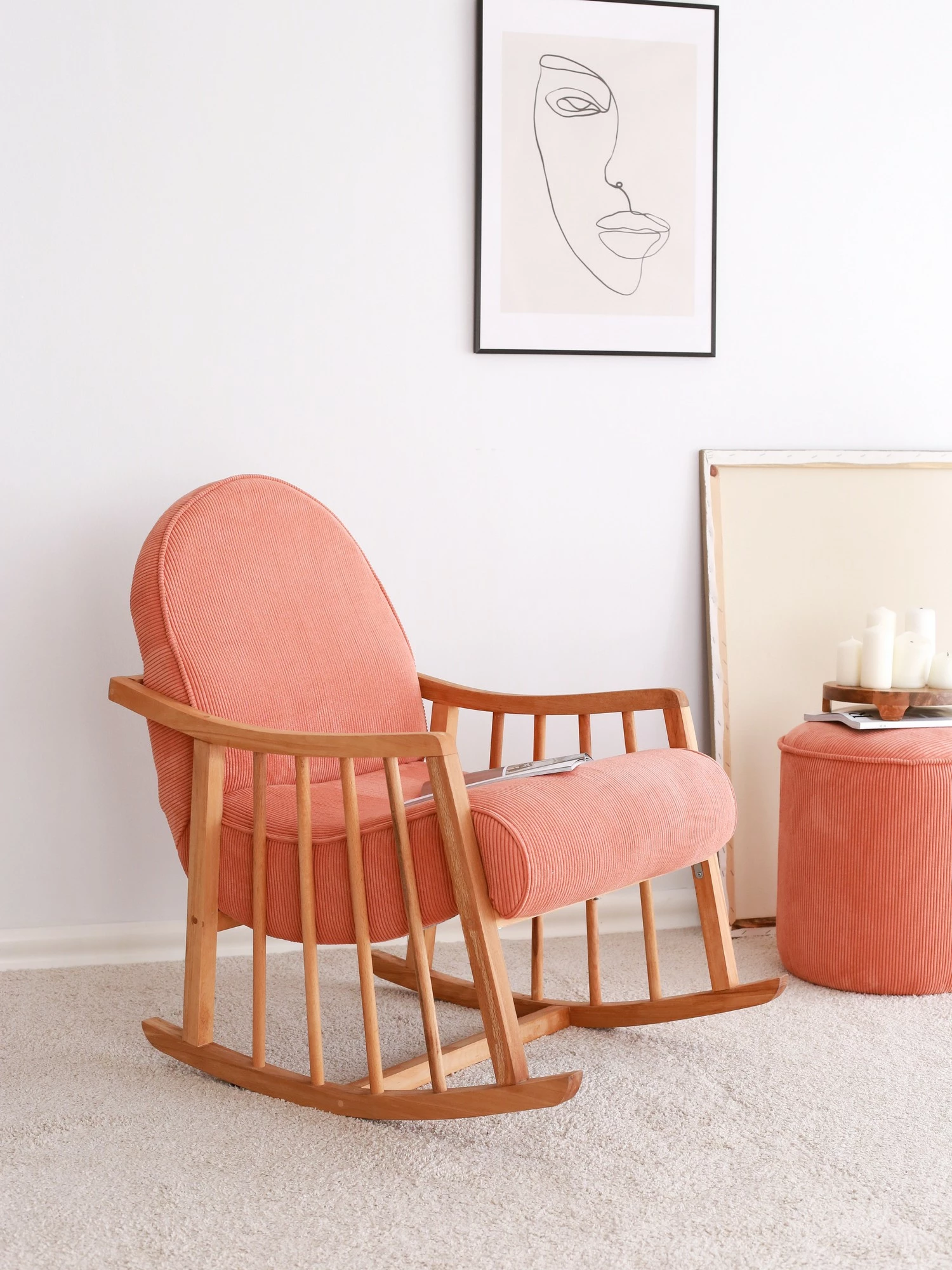 Karrige Wing Klea, kadife korduroj, ngjyrë korale