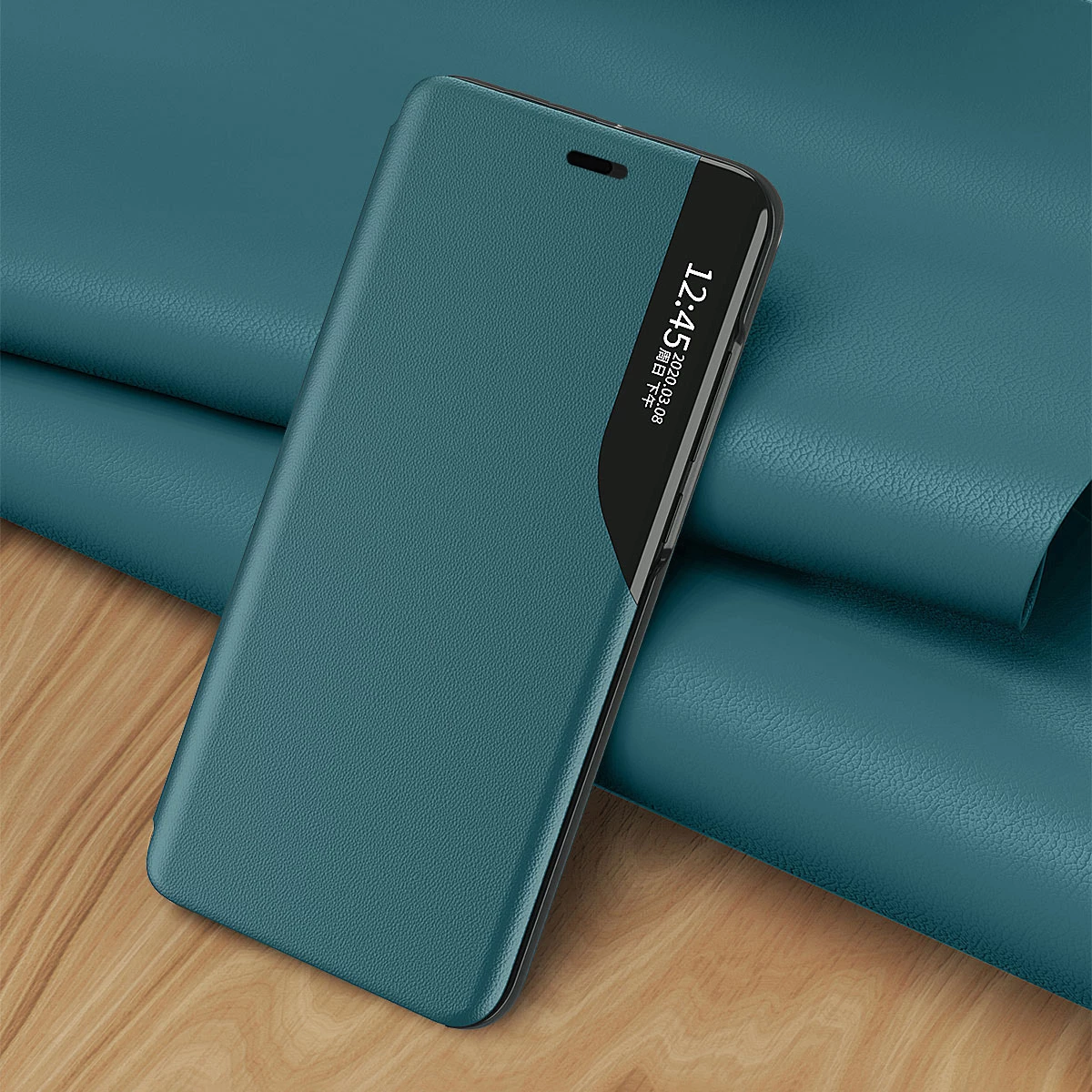 Mbështjellës Hurtel Eco Leather View Case për iPhone 13 Pro Max, me qëndrim, e zezë
