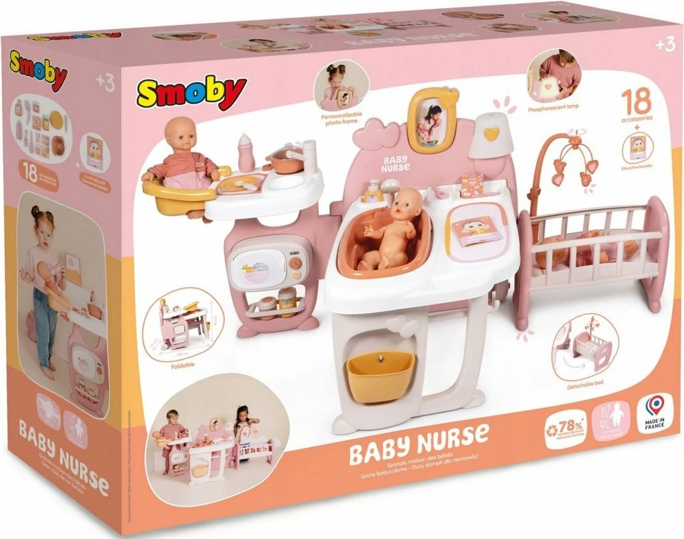 Set kënd kujdesi për kukulla Smoby Baby Nurse Care Corner 7600220394, i palosshëm me rrota