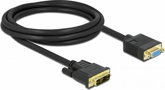 Kabllo adapter DeLOCK DVI-I (12+5) mashkull në VGA (D-Sub) femër, 2 m, e zezë
