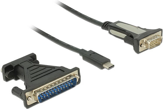 Adaptor kabllo USB-C në Serial RS-232 DeLOCK 62904, 1.8 m, DB9/DB25, e zezë