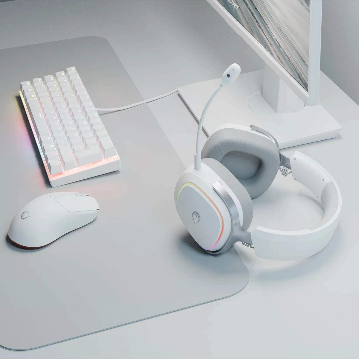 Kufje gaming Rampage RETSU, wireless, Bluetooth 5.3, RGB, mikrofon i ndashëm, bardhë