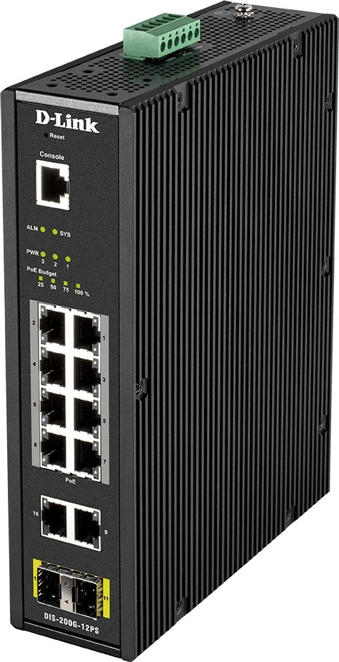 Switch industrial D-Link DIS-200G-12PS, 12 porta Gigabit, PoE, metalik