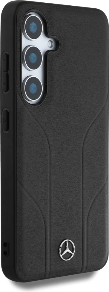 Mbështjellës Mercedes Leather Debossed Lines MagSafe për Samsung Galaxy S25, i zi