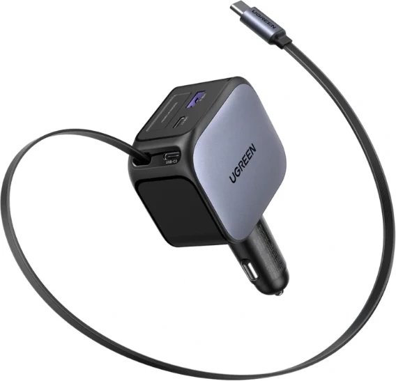 Karikues makine UGREEN 55910B 145W me kabllo USB-C të integrume (tërheqëse), 1x USB-C + 1x USB-A, Space Grey