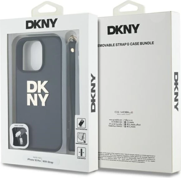 Mbështjellës DKNY Wrist Strap Stock Logo për iPhone 16 Pro Max, i zi