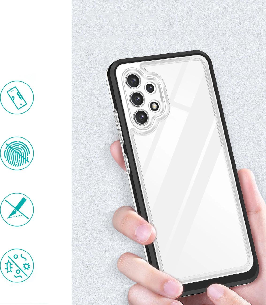 Mbështjellës Hurtel Hybrid Armor Clear 3in1 për Samsung Galaxy A72, i zi/transparente