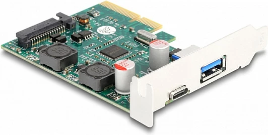 Kartelë zgjerimi PCIe DeLOCK ASM3142, USB 3.2 Gen 2 10Gbps, 1x USB-C + 1x USB-A, Low Profile, jeshile/gri