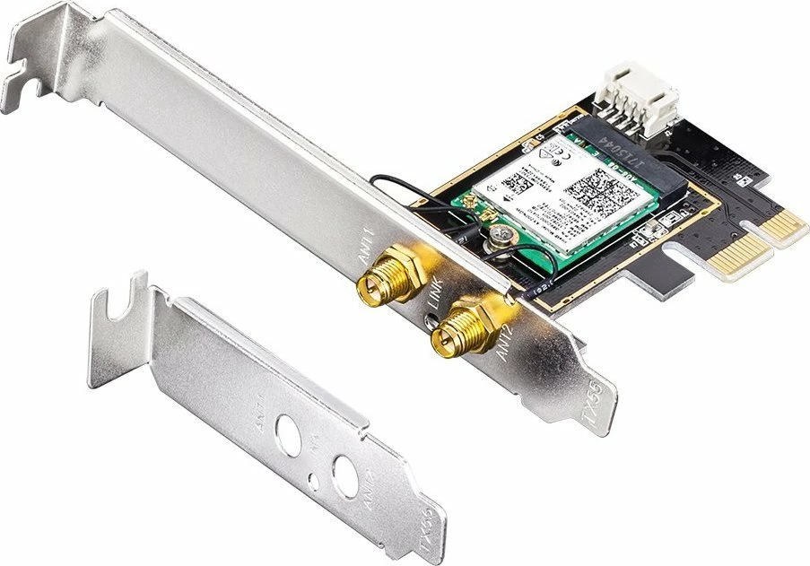 Kartë rrjeti Wi‑Fi PCIe Cudy WE3000, Wi‑Fi 6E AX210 2402 Mbps, Bluetooth 5.2, 2x RP‑SMA, e zezë