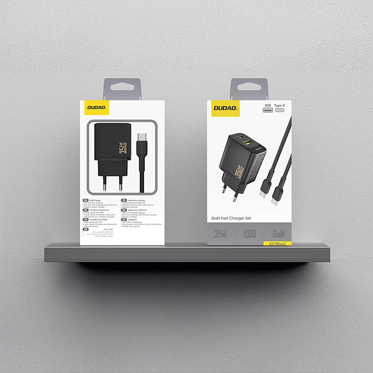 Karikues muri, Dudao A27MaxCEU, 35W PD/QC, 2 porta USB-C + USB-A, prizë EU, me kabllo USB-C 1 m, e zezë