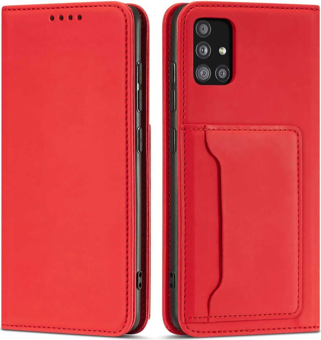 Mbështjellës Hurtel Magnet Card Case për Samsung Galaxy A13 5G, me portofol dhe mbajtëse, Kuq