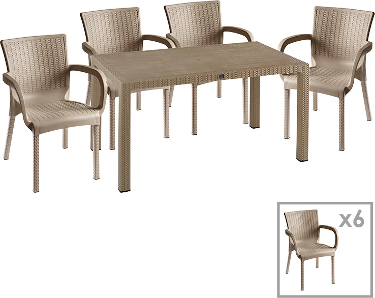 Tavolinë me karrige Explore-Festive set 7 copë PP ngjyrë kapuçino 150x90x73.5cm