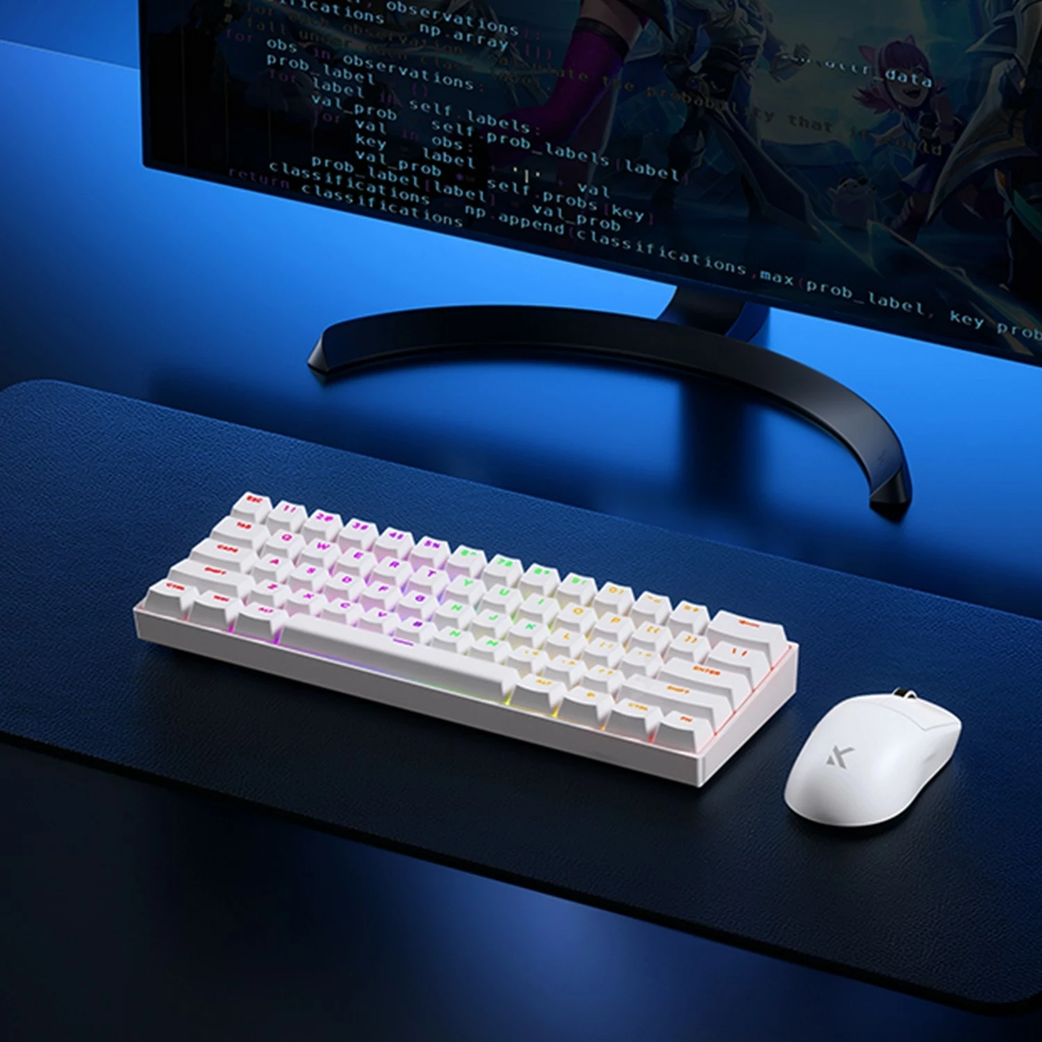 Tastierë gaming Mchose Ace 60 Pro, 60% (61 taste), RGB, USB-C, hot-swap, e bardhë