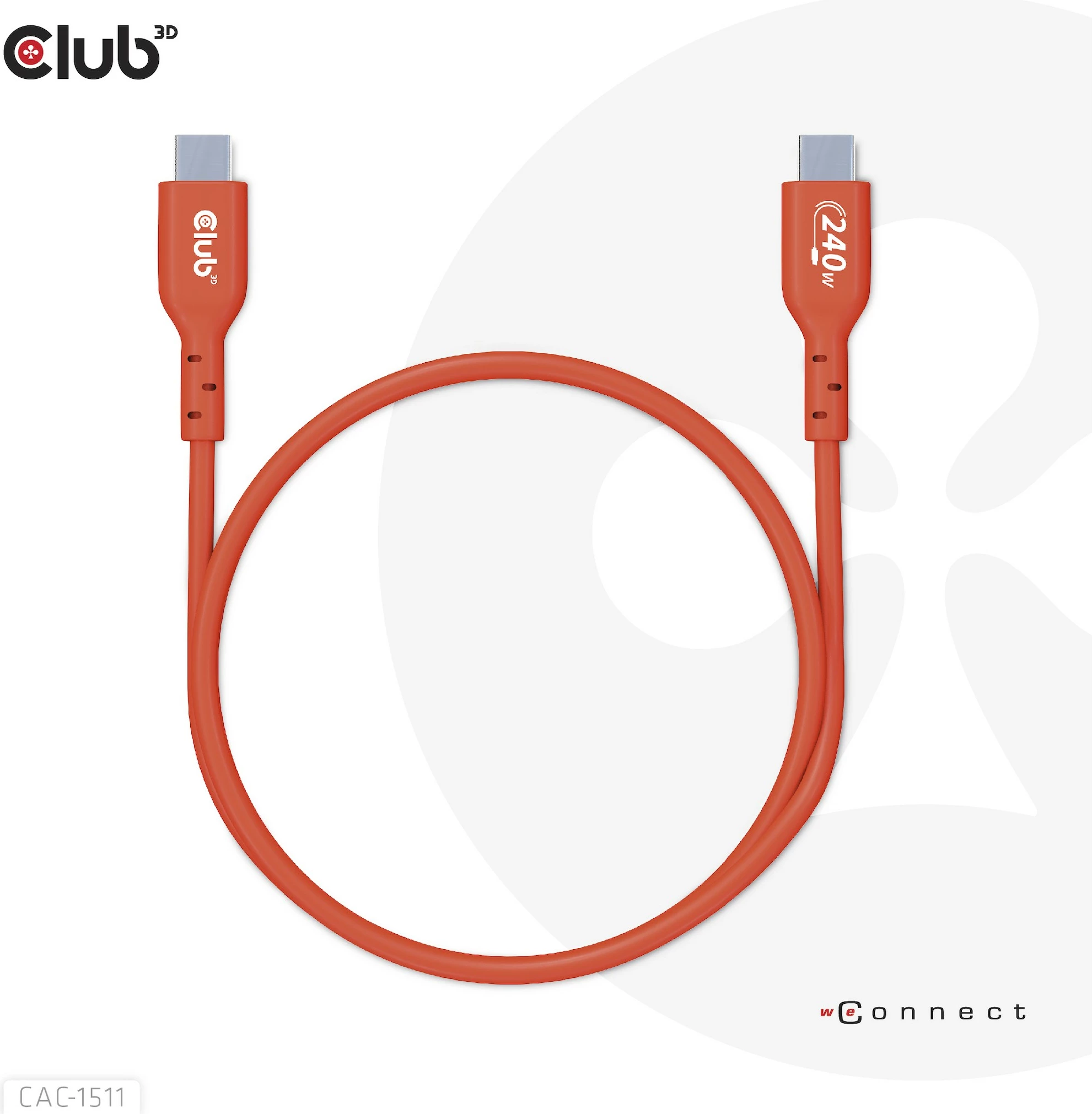 Kabllo USB Type-C Club3D 1m, PD 240W, 480Mb/s, e kuqe
