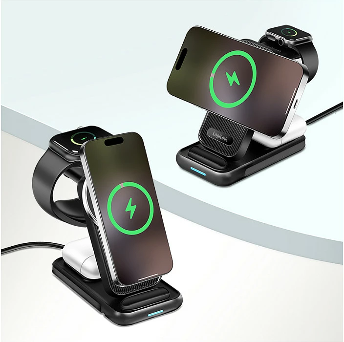 Karikues wireless tavoline LogiLink 4-në-1, 15W, i zi