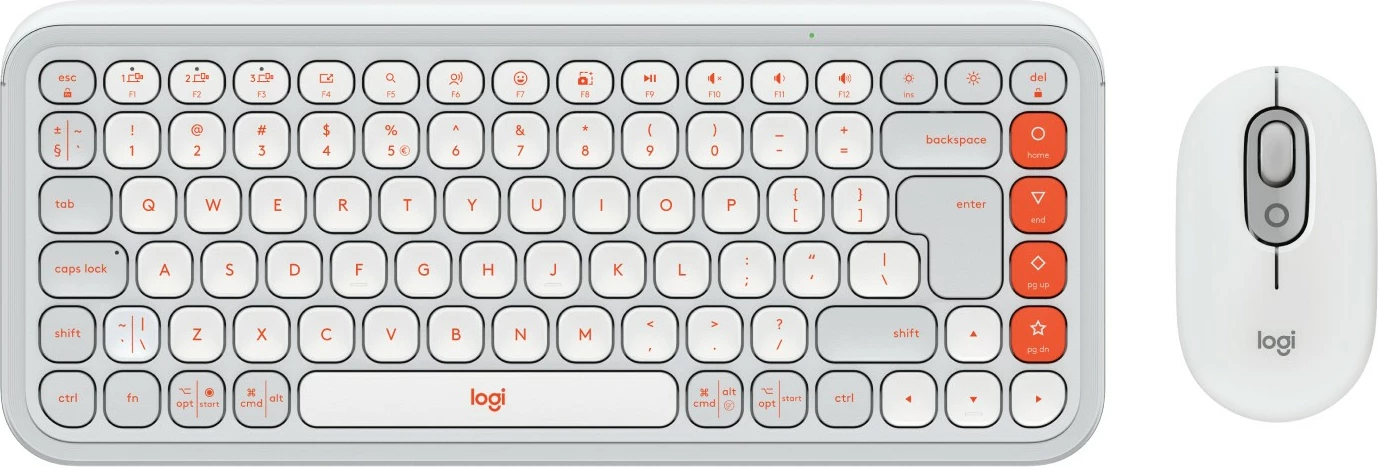 Tastierë Logitech POP ICON COMBO, Wireless, Bluetooth, Scissor key switch, QWERTY, Portokalli, Bardhë
