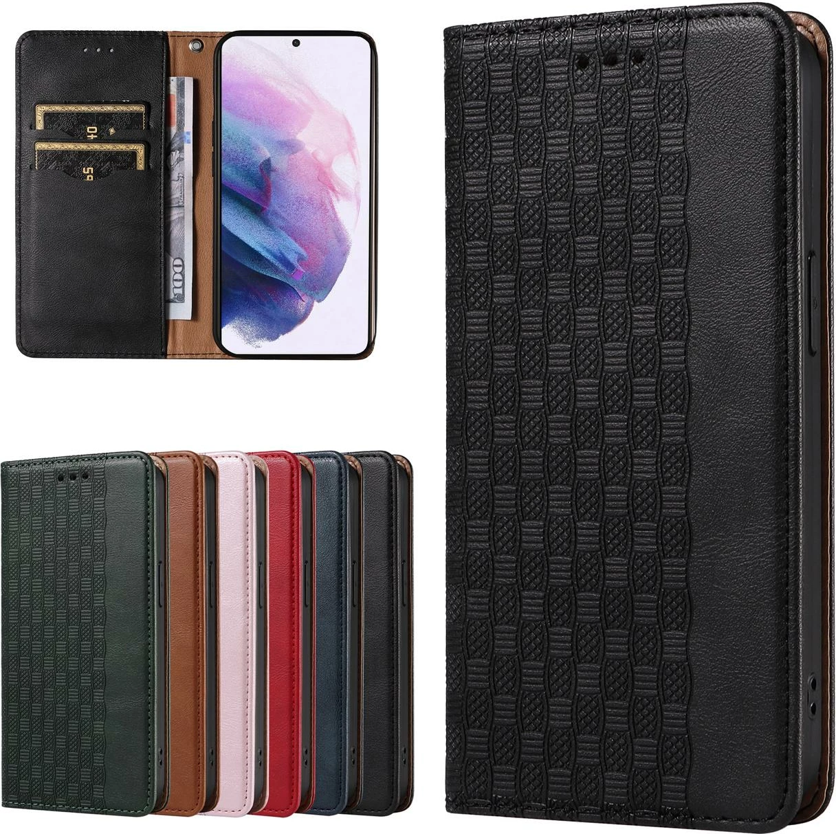 Mbështjellës Hurtel Magnet Strap Case për Samsung Galaxy S22+, me portofol, litar dore, e zezë