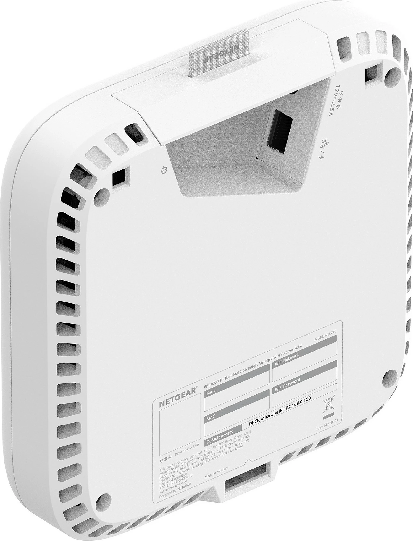 Access point Wi‑Fi NETGEAR WBE718, tri-band 2.4/5/6 GHz, Wi‑Fi 7, 2.5G PoE, i bardhë