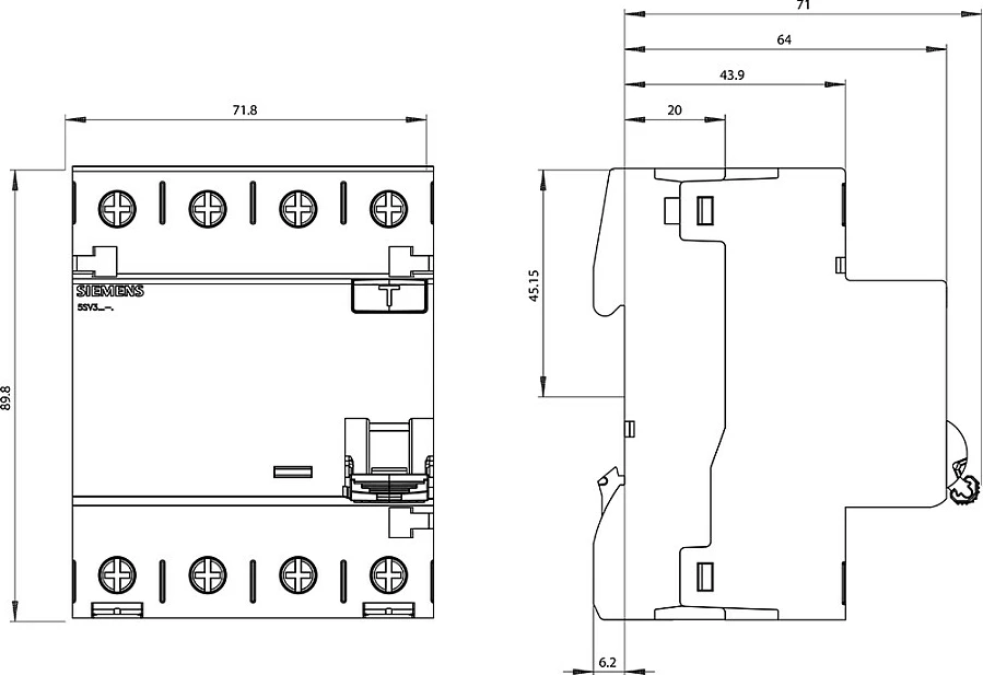 Ndërprerës diferencial (FI) Siemens 5SV33443, 4P (3+N), 40A, 30mA, Tip F, 400V