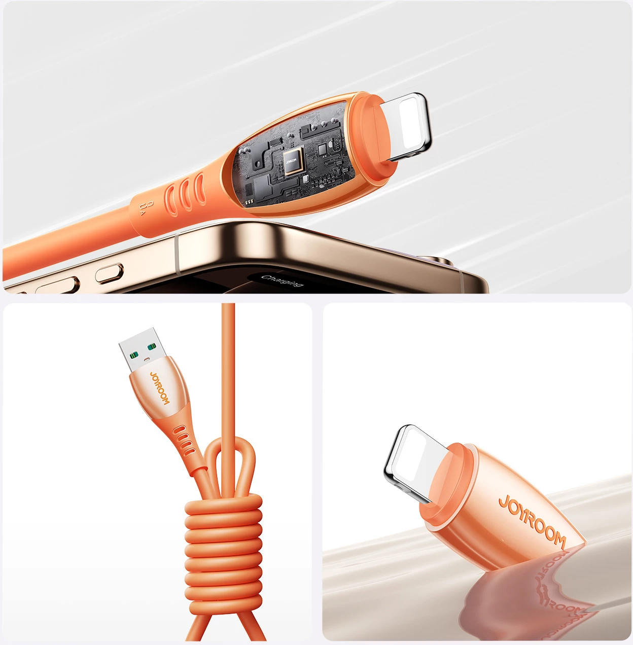 kabllo Joyroom S-A59 Vibrant Series USB-A në Lightning 1.2m 3A USB 2.0, portokalli