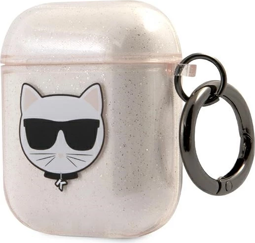 Mbështjellës Karl Lagerfeld Choupette Head për AirPods 1/2, TPU, Ari me shkëlqim