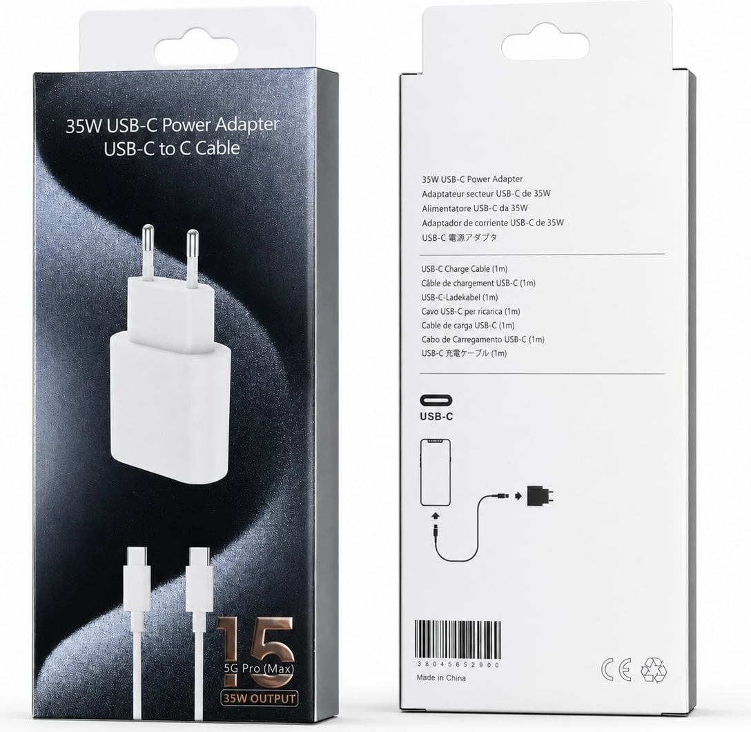 Karikues USB-C 35W me Kabllo USB-C në USB-C 1 m - Adapter Rryme me Prizë EU