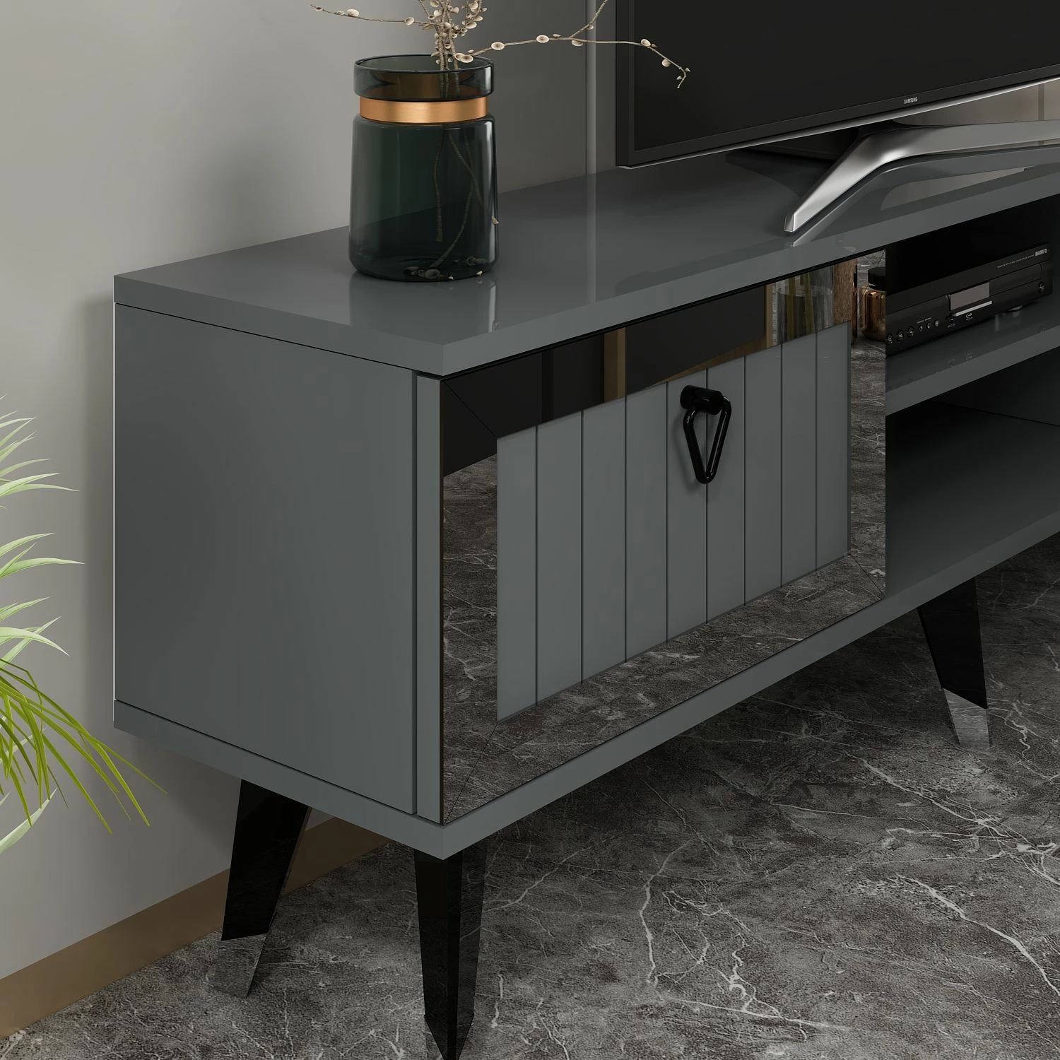 Komodë për TV Skye Decor, Lidya, anthracite, argjend